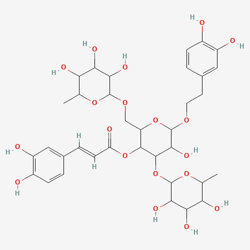 2-(3,4-Dihydroxyphenyl)ethyl 6-deoxy-a-L-mannopyranosyl-(1->3)-[6-deoxy-a-L-mannopyranosyl-(1->6)]-4-O-[(2E)-3-(3,4-dihydroxyphenyl)-2-propenoyl]-b-D-glucopyranoside (CAS: 94079-81-9) - Chemical Structure and Molecular Formula 