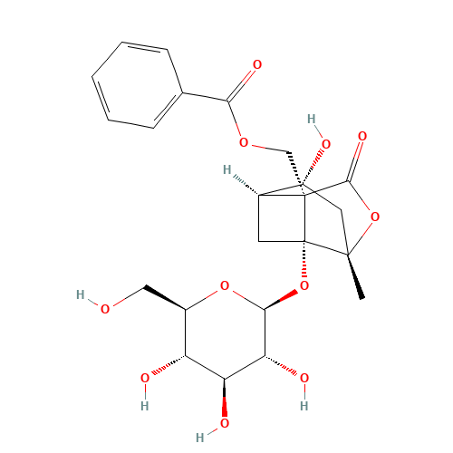 [1-(b-D-Glucopyranosyloxy)-4-hydroxy-6-methyl-8-oxo-7-oxatricyclo[4.3.0.03,9]non-9-yl]methyl benzoate (CAS: 39011-90-0) - Related Chemical Product