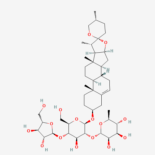 (3b,8ξ,9ξ,10a,13a,14ξ,16ξ,17ξ,25R)-Spirost-5-en-3-yl a-L-arabinopyranosyl-(1->4)-[6-deoxy-a-L-mannopyranosyl-(1->2)]-b-D-glucopyranoside (CAS: 50773-41-6) - Chemical Structure and Molecular Formula 