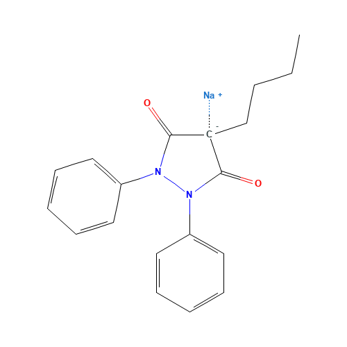 4-Butyl-1,2-diphenyl-3,5-pyrazolidinedione (CAS: 129-18-0) - Chemical Structure and Molecular Formula 