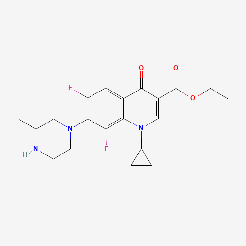 3-Quinolinecarboxylic acid, 1-cyclopropyl-6,8-difluoro-1,4-dihydro-7-(3-Methyl-1-piperazinyl)-4-oxo-, ethyl ester (CAS: 103460-87-3) - Chemical Structure and Molecular Formula 