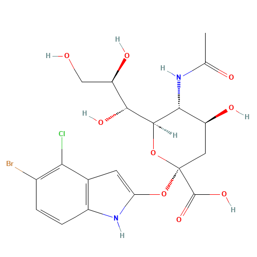 5-BROMO-4-CHLOROINDOL-3-YL-5-ACETAMIDO-3,5-DIDEOXY-ALPHA-D-GLYCERO-D-GALACTO 2-NONULOPYRANOSIDONIC ACID AMMONIUM (CAS: 265979-52-0) - Chemical Structure and Molecular Formula 