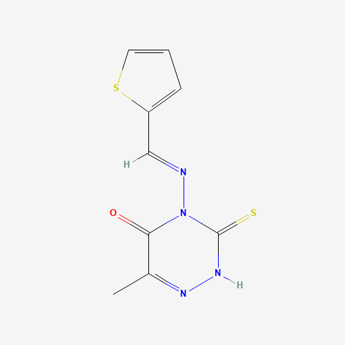 6-Methyl-4-[(E)-(2-thienylmethylene)amino]-3-thioxo-3,4-dihydro-1,2,4-triazin-5(2H)-one (CAS: 292053-22-6) - Chemical Structure and Molecular Formula 