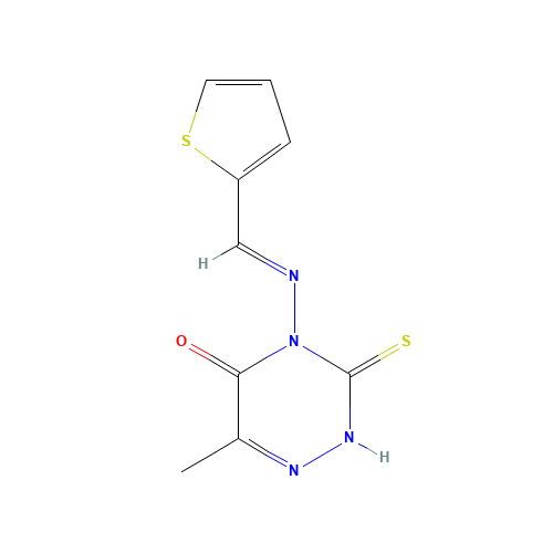 6-Methyl-4-[(E)-(2-thienylmethylene)amino]-3-thioxo-3,4-dihydro-1,2,4-triazin-5(2H)-one (CAS: 292053-22-6) - Chemical Structure and Molecular Formula 