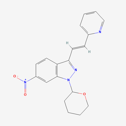 (E)-6-Nitro-3-[2-(pyridin-2-yl)ethenyl]-1-(tetrahydro-2H-pyran-2-yl)-1H-indazole (CAS: 886230-75-7) - Chemical Structure and Molecular Formula 