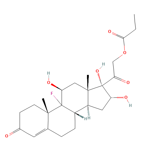 (9ξ,11b,16a)-9-Fluoro-11,16,17-trihydroxy-3,20-dioxopregn-4-en-21-yl propionate (CAS: 3797-62-4) - Chemical Structure and Molecular Formula 