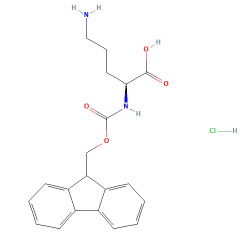 N<sup>2</sup>-[(9H-Fluoren-9-ylmethoxy)carbonyl]-L-ornithine hydrochloride (1:1) (CAS: 201046-57-3) - Chemical Structure and Molecular Formula 