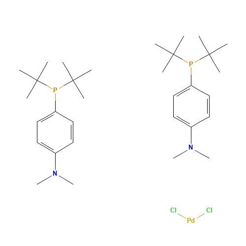 BIS(DI-TERT-BUTYL(4-DIMETHYLAMINOPHENYL)PHOSPHINE)DICHLOROPALLADIUM(II) (CAS: 887919-35-9) - Chemical Structure and Molecular Formula 