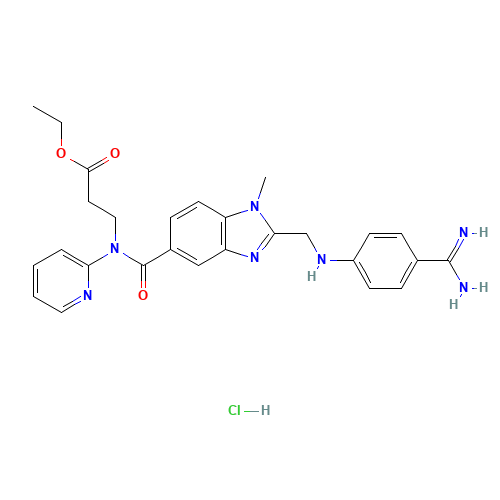 N-[[2-[[[4-(Aminoiminomethyl)phenyl]amino]methyl]-1-methyl-1H-benzimidazol-5-yl]carbonyl]-N-(2-pyridinyl)-beta-alanine ethyl ester hydrochloride (CAS: 211914-50-0) - Chemical Structure and Molecular Formula 
