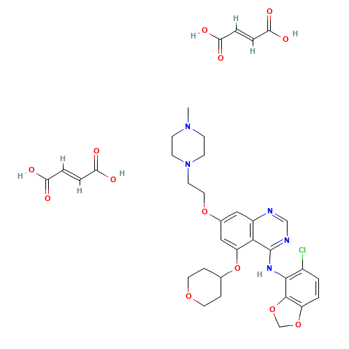 N-(5-Chloro-1,3-benzodioxol-4-yl)-7-[2-(4-methyl-1-piperazinyl)ethoxy]-5-(tetrahydro-2H-pyran-4-yloxy)-4-quinazolinamine (2E)-2-butenedioate (1:2) (CAS: 893428-72-3) - Chemical Structure and Molecular Formula 