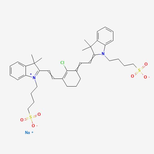 2-[2-[2-Chloro-3-[2-[1,3-dihydro-3,3-dimethyl-1-(4-sulfobutyl)-2H-indol-2-ylidene]ethylidene]-1-cyclohexen-1-yl]ethenyl]-3,3-dimethyl-1-(4-sulfobutyl)-3H-indolium inner salt sodium salt (CAS: 115970-66-6) - Chemical Structure and Molecular Formula 