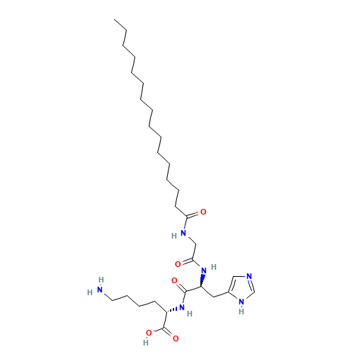 L-Lysine, N-(1-oxohexadecyl)glycyl-L-histidyl- (CAS: 147732-56-7) - Chemical Structure and Molecular Formula 