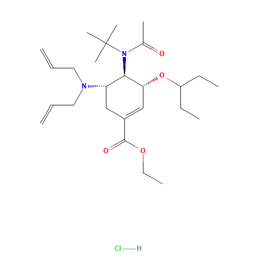 (3R,4R,5S)-4-N-Acetyl(1,1-dimethylethyl)amino-5-N,N-diallylamino-3-(1-ethylpropoxy)-1-cyclohexene-1-carboxylic acid ethyl ester monohydrochloride (CAS: 651324-08-2) - Chemical Structure and Molecular Formula 