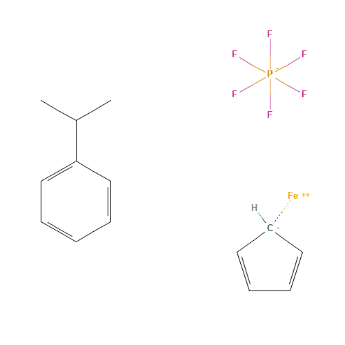 (6-Cumene)(5-cyclopentadienyl)iron(II) hexafluorophosphate (CAS: 32760-80-8) - Chemical Structure and Molecular Formula 