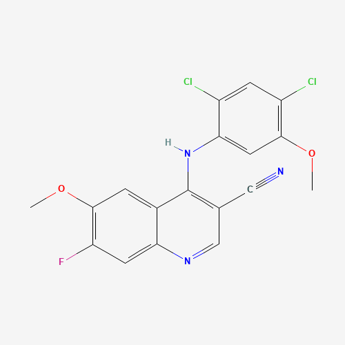4-[(2,4-Dichloro-5-methoxyphenyl)amino]-7-fluoro-6-methoxy-3-quinolinecarbonitrile (CAS: 622369-46-4) - Chemical Structure and Molecular Formula 