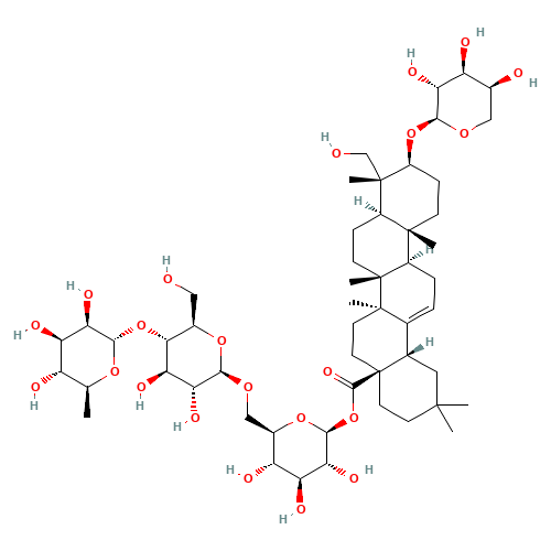 6-Deoxy-α-L-mannopyranosyl-(1->4)-β-D-glucopyranosyl-(1->6)-1-O-[(3β)-3-(α-L-arabinopyranosyloxy)-23-hydroxy-28-oxoolean-12-en-28-yl]-β-D-glucopyranose (CAS: 760961-03-3) - Related Chemical Product