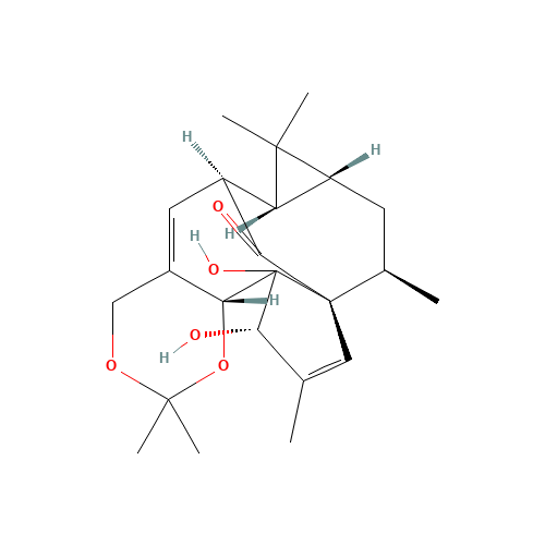 (6R)-6,6aβ,7aβ,8,9,12,12a,12bβ-Octahydro-12α,12aα-dihydroxy-2,2,7,7,9β,11-hexamethyl-7H-6β,9aβ-methano-4H-cyclopenta[9,10]cyclopropa[5,6]cyclodeca[1,2-d]-1,3-dioxin-13-one (CAS: 77573-43-4) - Related Chemical Product