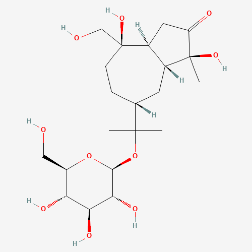 2-[(3S,3aR,5R,8R,8aS)-3,8-Dihydroxy-8-(hydroxymethyl)-3-methyl-2-oxodecahydro-5-azulenyl]-2-propanyl β-D-glucopyranoside (CAS: 126054-77-1) - Chemical Structure and Molecular Formula 