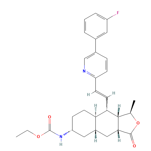 ethyl N-[(1R,3aR,4aR,6R,8aR,9S,9aS)-9-[(E)-2-[5-(3-fluorophenyl)pyridin-2-yl]ethenyl]-1-methyl-3-oxo-3a,4,4a,5,6,7,8,8a,9,9a-decahydro-1H-benzo[f][2]benzofuran-6-yl]carbamate (CAS: 618385-01-6) - Related Chemical Product
