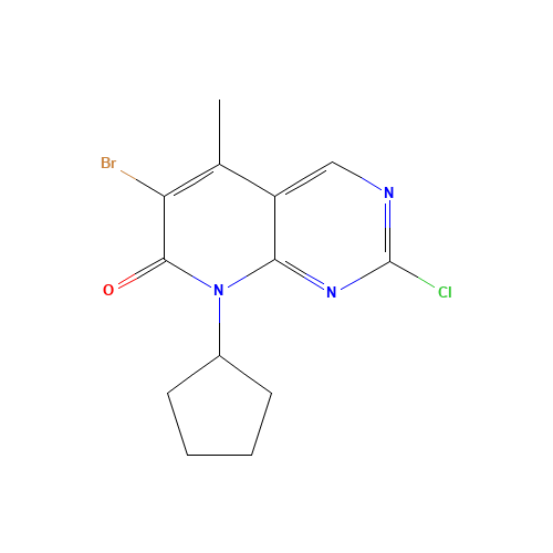 6-Bromo-2-chloro-8-cyclopentyl-5-methylpyrido[2,3-d]pyrimidin-7(8H)-one (CAS: 1016636-76-2) - Chemical Structure and Molecular Formula 