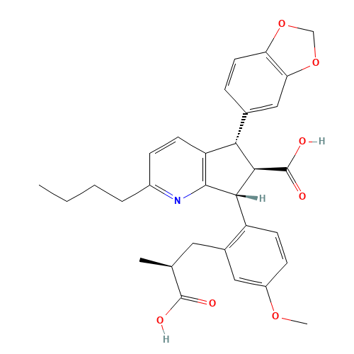 (5S,6R,7R)-5-(1,3-benzodioxol-5-yl)-2-butyl-7-[2-(2-carboxypropyl)-4-methoxyphenyl]-6,7-dihydro-5H-cyclopenta[b]pyridine-6-carboxylic acid (CAS: 198279-45-7) - Related Chemical Product
