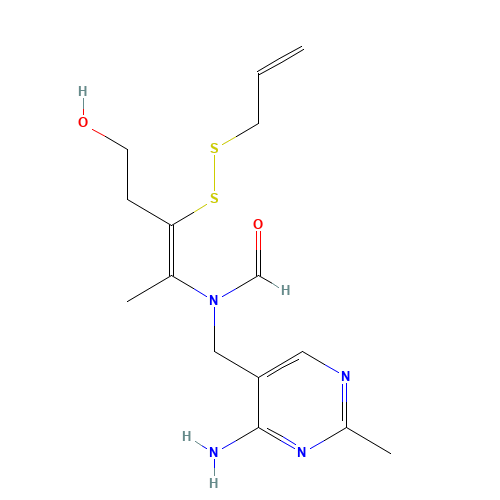 N-[(4-amino-2-methylpyrimidin-5-yl)methyl]-N-[(Z)-5-hydroxy-3-(prop-2-enyldisulfanyl)pent-2-en-2-yl]formamide (CAS: 554-44-9) - Chemical Structure and Molecular Formula 