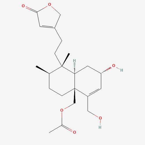 4-[2-[(1S,2R,4aS,7S,8aR)-4a-[(Acetyloxy)methyl]-1,2,3,4,4a,7,8,8a-octahydro-7-hydroxy-5-(hydroxymethyl)-1,2-dimethyl-1-naphthalenyl]ethyl]-2(5H)-furanone (CAS: 125675-09-4) - Chemical Structure and Molecular Formula 