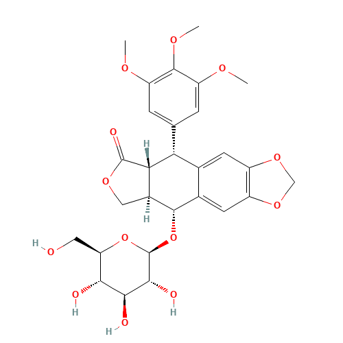 8-oxo-9-(3,4,5-trimethoxyphenyl)-5,5a,6,8,8a,9-hexahydrofuro[3',4':6,7]naphtho[2,3-d][1,3]dioxol-5-yl hexopyranoside (CAS: 16481-54-2) - Chemical Structure and Molecular Formula 