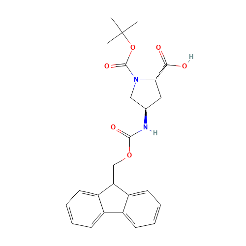 (2S,4R)-4-((((9H-Fluoren-9-yl)methoxy)carbonyl)amino)-1-(tert-butoxycarbonyl)pyrrolidine-2-carboxylic acid (CAS: 176486-63-8) - Chemical Structure and Molecular Formula 