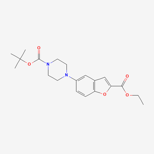 tert-Butyl 4-(2-(ethoxycarbonyl)benzofuran-5-yl)piperazine-1-carboxylate (CAS: 183288-43-9) - Chemical Structure and Molecular Formula 