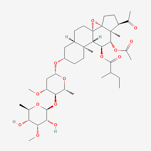 (3beta,5alpha,11alpha,12beta,14beta,17alpha)-12-(Acetyloxy)-3-[[2,6-dideoxy-4-O-(6-deoxy-3-O-methyl-beta-D-allopyranosyl)-3-O-methyl-beta-D-arabinohexopyranosyl]oxy]-8,14-epoxy-11-(2-methyl-1-oxobutoxy)pregnan-20-one (CAS: 191729-45-0) - Related Chemical Product