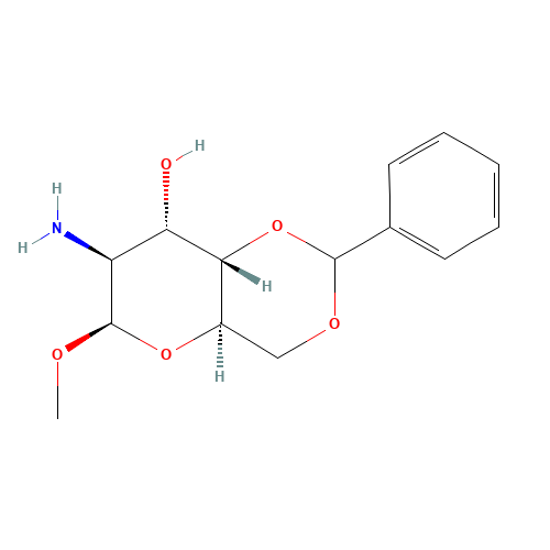 Methyl 2-amino-4-O,6-O-benzylidene-2-deoxy-β-D-altropyranoside (CAS: 25605-61-2) - Chemical Structure and Molecular Formula 
