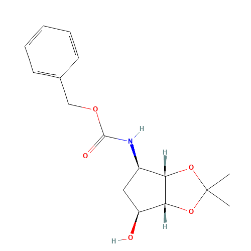 Benzyl ((3aS,4R,6S,6aR)-6-hydroxy-2,2-dimethyltetrahydro-3aH-cyclopenta[d][1,3]dioxol-4-yl)carbamate (CAS: 274693-53-7) - Chemical Structure and Molecular Formula 