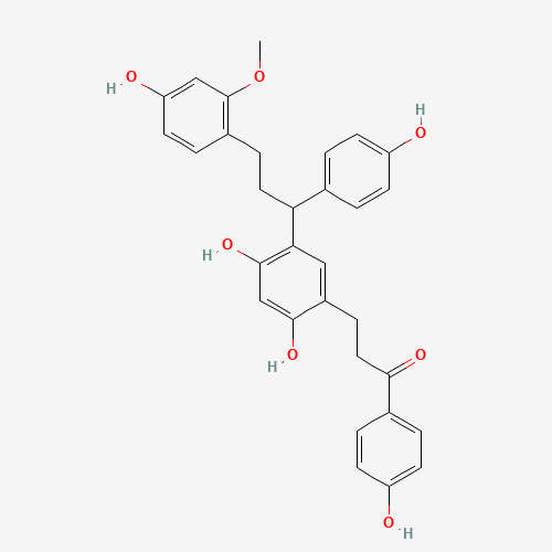3-(2,4-Dihydroxy-5-(3-(4-hydroxy-2-methoxyphenyl)-1-(4-hydroxyphenyl)propyl)phenyl)-1-(4-hydroxyphenyl)propan-1-one (CAS: 400603-95-4) - Chemical Structure and Molecular Formula 