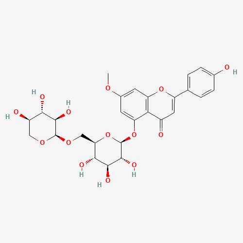 2-(4-Hydroxyphenyl)-7-methoxy-5-[(6-O-alpha-D-xylopyranosyl-beta-D-glucopyranosyl)oxy]-4H-1-benzopyran-4-one (CAS: 50675-78-0) - Chemical Structure and Molecular Formula 