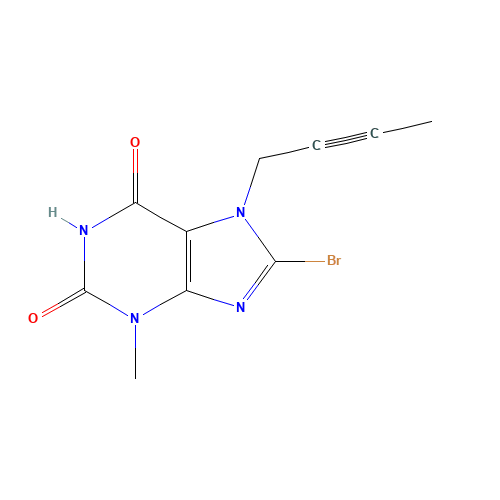 8-Bromo-7-(but-2-yn-1-yl)-3-methyl-1H-purine-2,6(3H,7H)-dione (CAS: 666816-98-4) - Chemical Structure and Molecular Formula 
