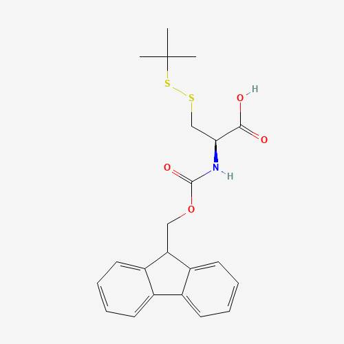 Fmoc-Cys(StBu)-OH; (R)-2-((((9H-Fluoren-9-yl)methoxy)carbonyl)amino)-3-(tert-butyldisulfanyl)propanoic acid (CAS: 73724-43-3) - Chemical Structure and Molecular Formula 