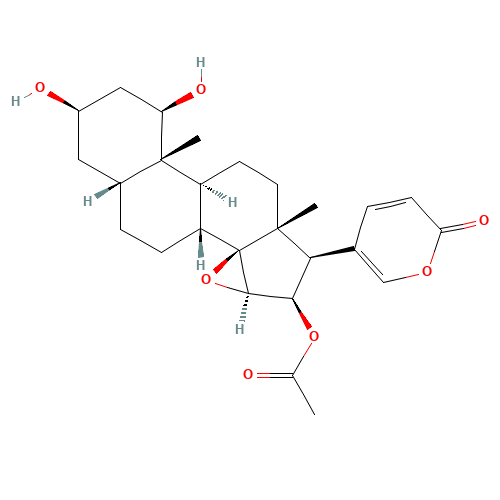 (1beta,3beta,5beta,15beta,16beta)-16-(Acetyloxy)-14,15-epoxy-1,3-dihydroxy-bufa-20,22-dienolide (CAS: 850036-58-7) - Chemical Structure and Molecular Formula 