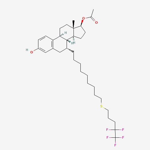 (7a,17b)-7-(9-((4,4,5,5,5-Pentafluoropentyl)thio)nonyl)-estra-1,3,5(10)-triene-3,17-diol 17-acetate (CAS: 875573-69-6) - Chemical Structure and Molecular Formula 