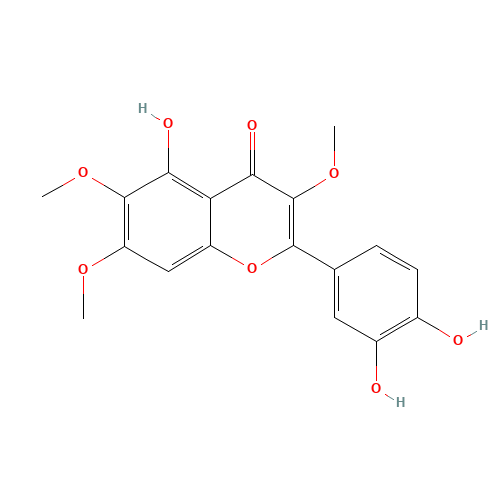 2-(3,4-dihydroxyphenyl)-5-hydroxy-3,6,7-trimethoxychromen-4-one (CAS: 14965-20-9) - Chemical Structure and Molecular Formula 