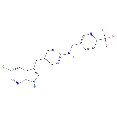 5-[(5-chloro-1H-pyrrolo[2,3-b]pyridin-3-yl)methyl]-N-[[6-(trifluoromethyl)pyridin-3-yl]methyl]pyridin-2-amine (CAS: 1029044-16-3) - Chemical Structure and Molecular Formula 