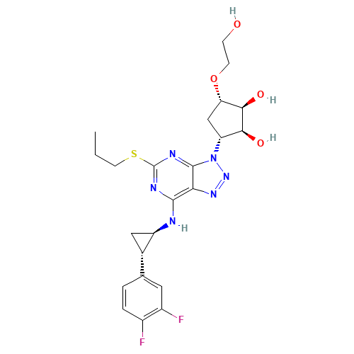 (1S,2S,3R,5S)-3-[7-[[(1R,2S)-2-(3,4-difluorophenyl)cyclopropyl]amino]-5-propylsulfanyltriazolo[4,5-d]pyrimidin-3-yl]-5-(2-hydroxyethoxy)cyclopentane-1,2-diol (CAS: 274693-27-5) - Related Chemical Product