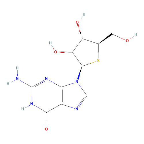 2-amino-9-[(2R,3R,4S,5R)-3,4-dihydroxy-5-(hydroxymethyl)thiolan-2-yl]-3H-purin-6-one (CAS: 74249-68-6) - Chemical Structure and Molecular Formula 