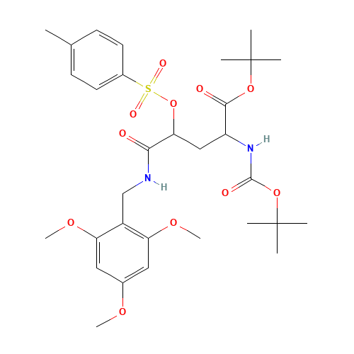 (2S,4S)-tert-butyl 2-((tert-butoxycarbonyl)amino)-5-oxo-4-(tosyloxy)-5-((2,4,6-trimethoxybenzyl)amino)pentanoate (CAS: 1262523-66-9) - Related Chemical Product