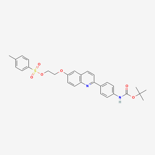 2-((2-(4-((tert-butoxycarbonyl)amino)phenyl)quinolin-6-yl)oxy)ethyl 4-methylbenzenesulfonate (CAS: 1451074-27-3) - Chemical Structure and Molecular Formula 