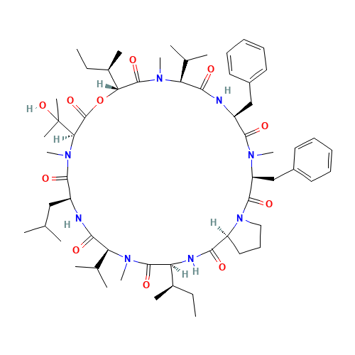(3S,6S,9S,12R,15R,18S,21S,24R)-3,6-dibenzyl-12,24-bis[(2R)-butan-2-yl]-15-(2-hydroxypropan-2-yl)-4,10,16,22-tetramethyl-18-(2-methylpropyl)-9,21-di(propan-2-yl)-13-oxa-1,4,7,10,16,19,22,25-octazabicyclo[25.3.0]triacontane-2,5,8,11,14,17,20,23,26-nonone (CAS: 127785-64-2) - Chemical Structure and Molecular Formula 