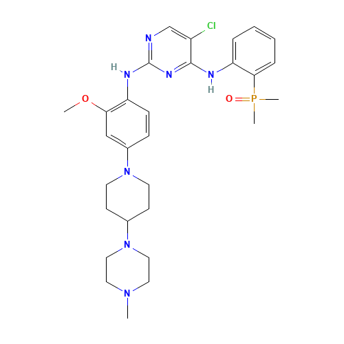 5-chloro-4-N-(2-dimethylphosphorylphenyl)-2-N-[2-methoxy-4-[4-(4-methylpiperazin-1-yl)piperidin-1-yl]phenyl]pyrimidine-2,4-diamine (CAS: 1197953-54-0) - Chemical Structure and Molecular Formula 
