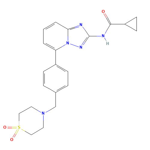 N-[5-[4-[(1,1-dioxo-1,4-thiazinan-4-yl)methyl]phenyl]-[1,2,4]triazolo[1,5-a]pyridin-2-yl]cyclopropanecarboxamide (CAS: 1206101-20-3) - Chemical Structure and Molecular Formula 