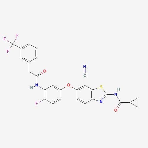 N-[7-cyano-6-[4-fluoro-3-[[2-[3-(trifluoromethyl)phenyl]acetyl]amino]phenoxy]-1,3-benzothiazol-2-yl]cyclopropanecarboxamide (CAS: 1228591-30-7) - Chemical Structure and Molecular Formula 