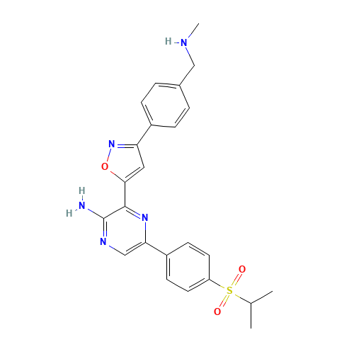 3-[3-[4-(methylaminomethyl)phenyl]-1,2-oxazol-5-yl]-5-(4-propan-2-ylsulfonylphenyl)pyrazin-2-amine (CAS: 1232416-25-9) - Related Chemical Product
